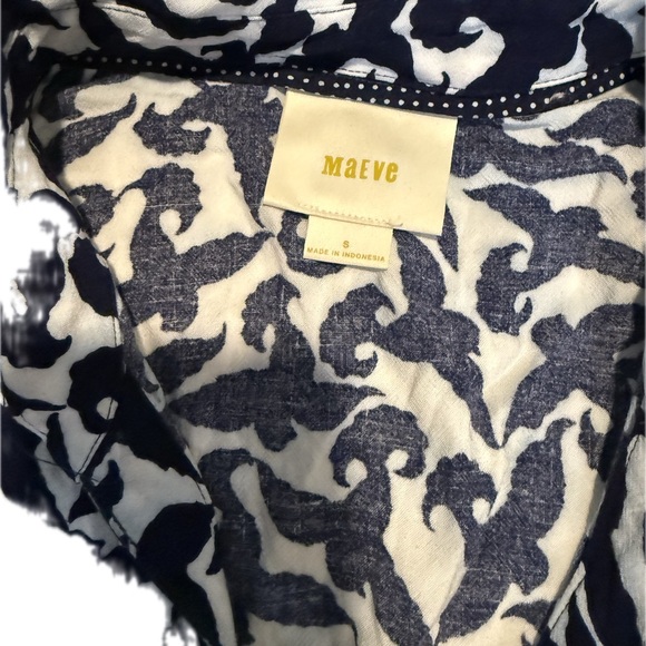 Maeve Navy Blue and White Bird Patterned Blouse Sz Small - Picture 2 of 8